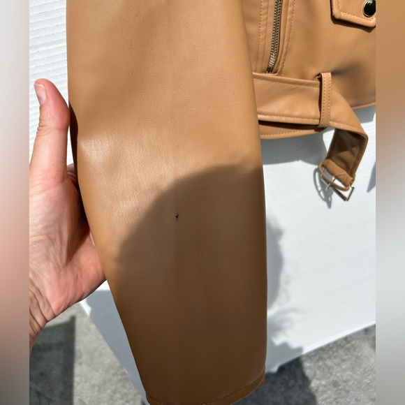 Zara bloggers favourite Women Faux Leather Biker Jacket Light Camel Size L - Picture 15 of 15